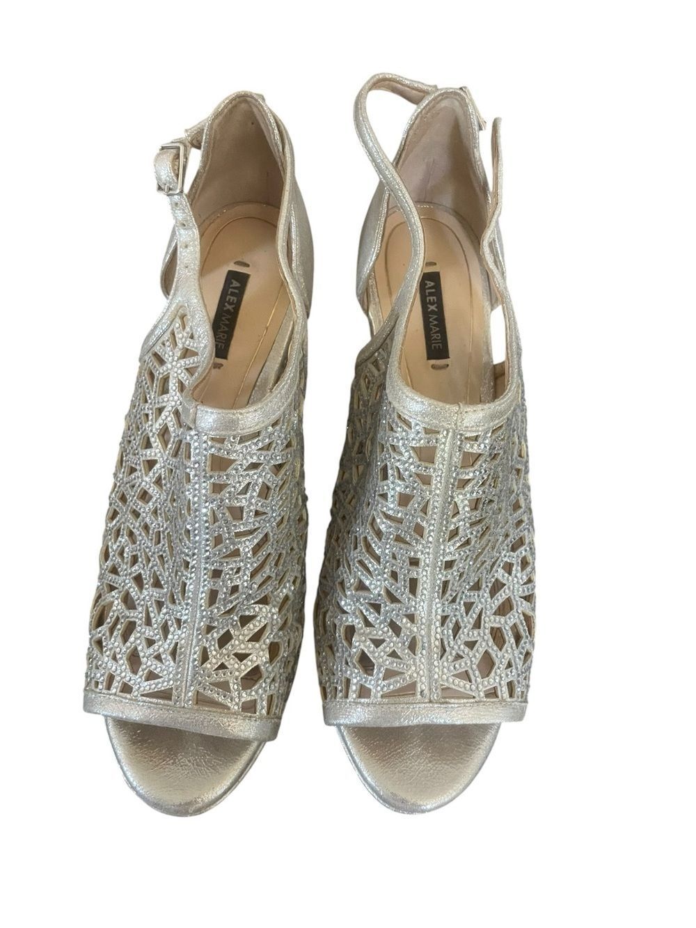 Alex Marie Silver Laser-Cut Peep Toe Heels excellent condition size 7